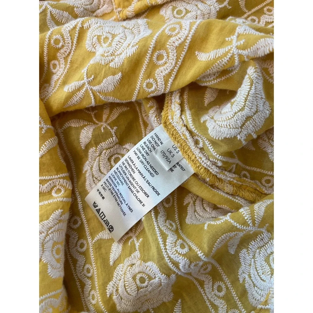 Pilcro Anthropologie Yellow Floral Embroidered Puff Sleeve Blouse OB1098747 S b6